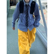 批发高质量假领带 新款老钱风黄金搭配领带装饰细格子衬衫拼接衬衣男