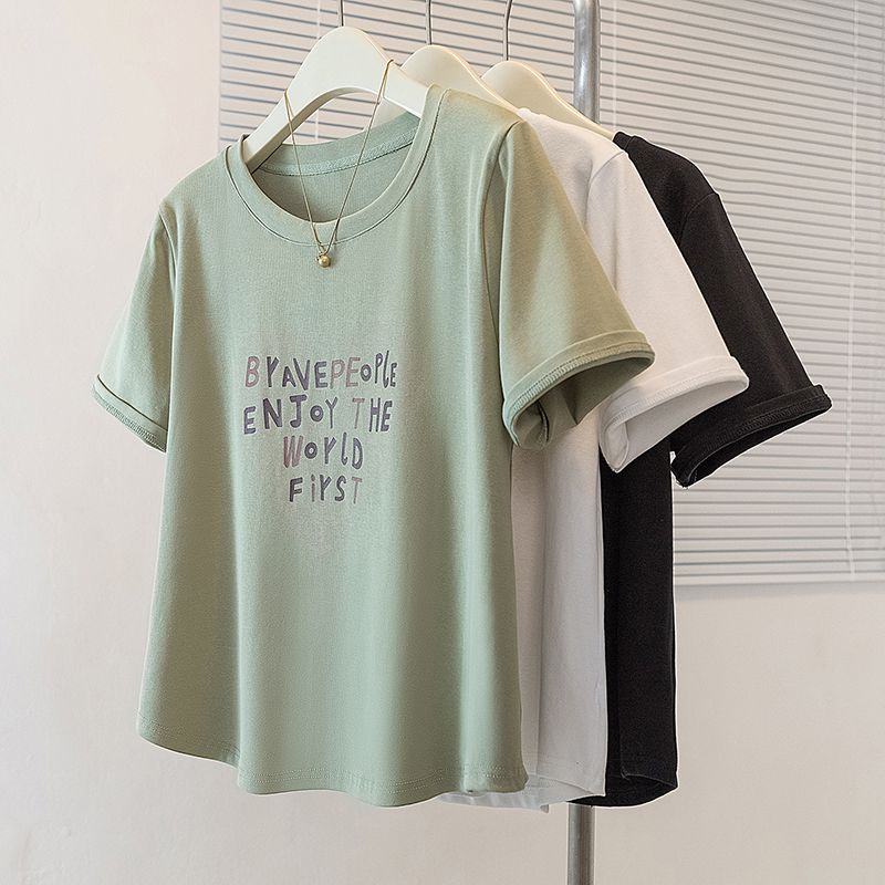 RY4146# 实拍大码女装韩版流行印花短袖上衣胖妹妹宽松百搭洋气休闲t恤夏