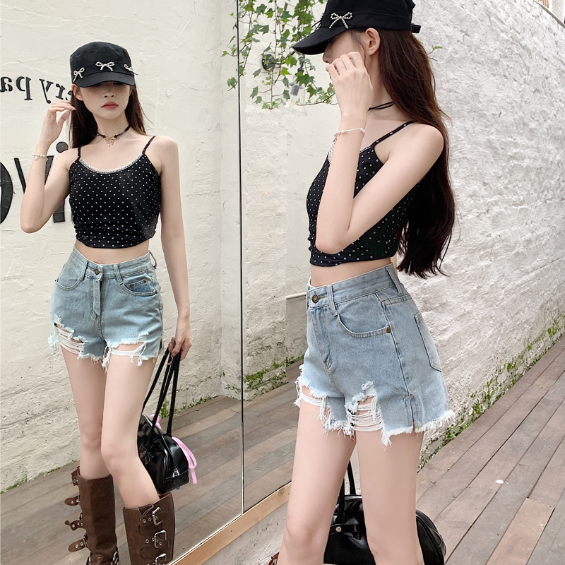 MY6895# 辣妹牛仔短裤女韩国东大门夏季高腰破洞毛边性感少女美臀热裤女...