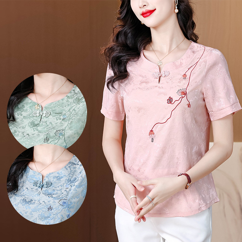 MY5710# 杭州丝绸真丝衬衫女夏季新款桑蚕丝短袖高档上衣女裝貨源服裝批發