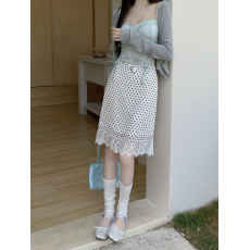 批发实拍~大码女装圆点蕾丝拼接半身裙女<b class='q'>夏</b>季新款高腰显瘦A字中裙