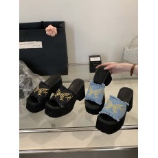 批发夏季新款厚底松糕鞋防水台超高跟黑色坡跟       35-40码