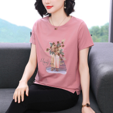 批发短袖T恤女夏季2026年新款宽松重工刺绣上衣中年<b class='q'>妈妈装</b>打底衫女