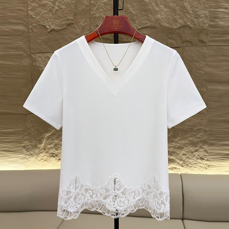 MY4422# 纯棉简约时尚v领短袖t恤夏季新款减龄显瘦百搭上衣潮女裝貨源服裝批發