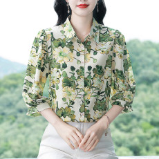 批发实拍雪纺<b class='q'>衬衫</b>女妈妈<b class='q'>衬衣</b>2026春夏季新款七分袖桑蚕丝上衣洋气小衫