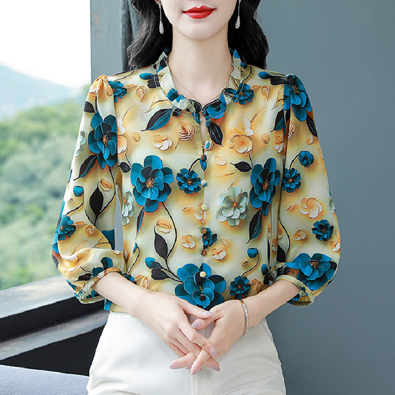 실사 쉬폰 셔츠 새로운 레트로 홍콩 느낌 품격 뽕나무 누에 실크 맨위 여성 다용도 작은 셔츠 루즈핏 표지 배