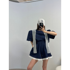 批发有货 慵懒少女感<b class='q'>蕾丝</b>+短袖T 恤 + 花边短裤<b class='q'>套装</b>