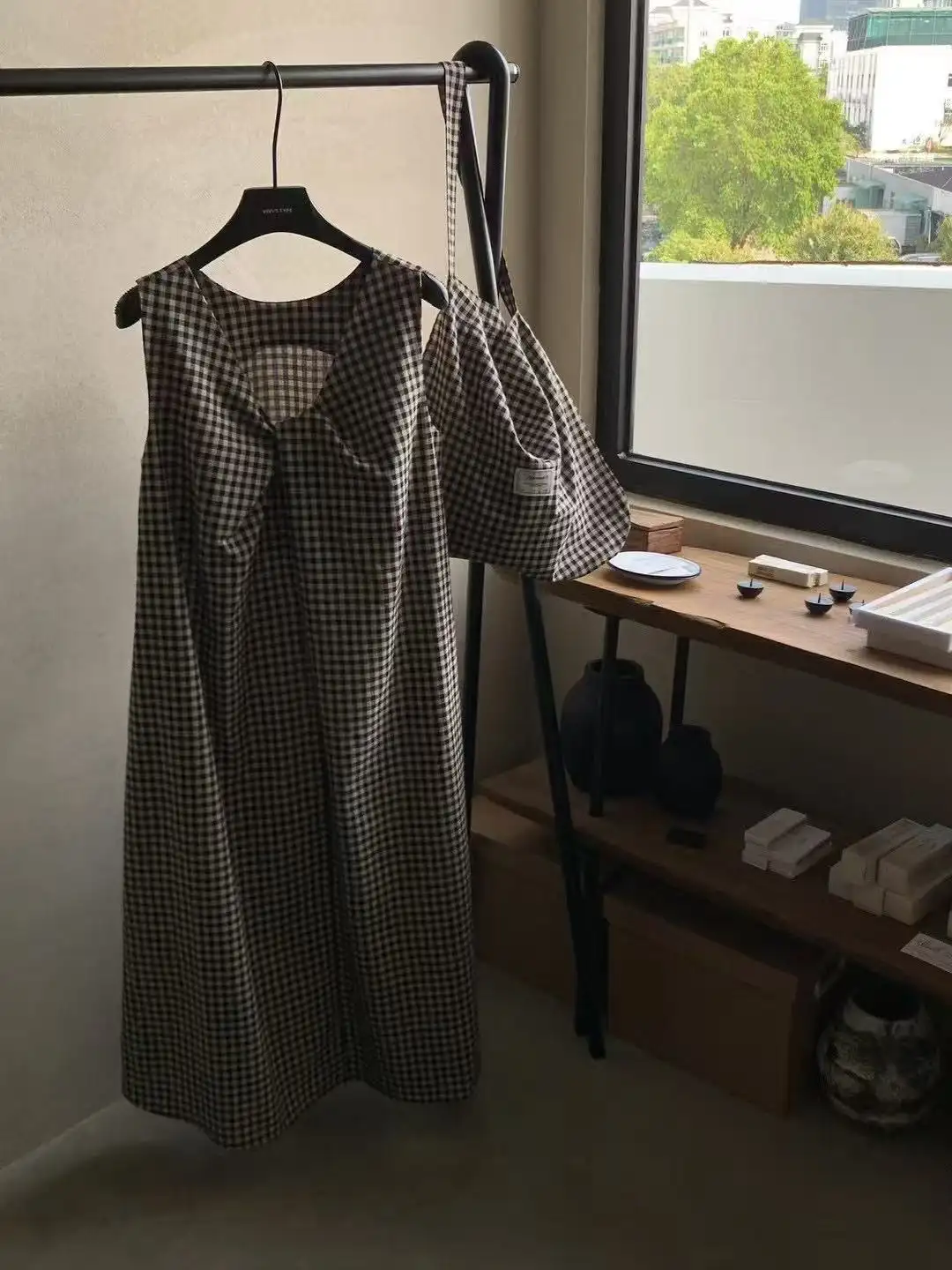 한국 스타일 넥 버튼 디자인 루즈 핏 그레인 원피스 상세 이미지 3