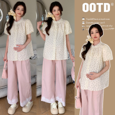 实拍新款孕妇装气质夏装蕾丝花边甜美减龄宽松显瘦波点百搭上衣