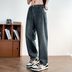 批发实拍2025新款水洗直筒牛仔裤男士潮流<b class='q'>日系</b>简约宽松微锥休闲长裤