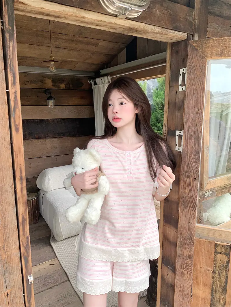 한국 스타일 간편 체크 패턴 홈웨어 세트 상세 이미지 15