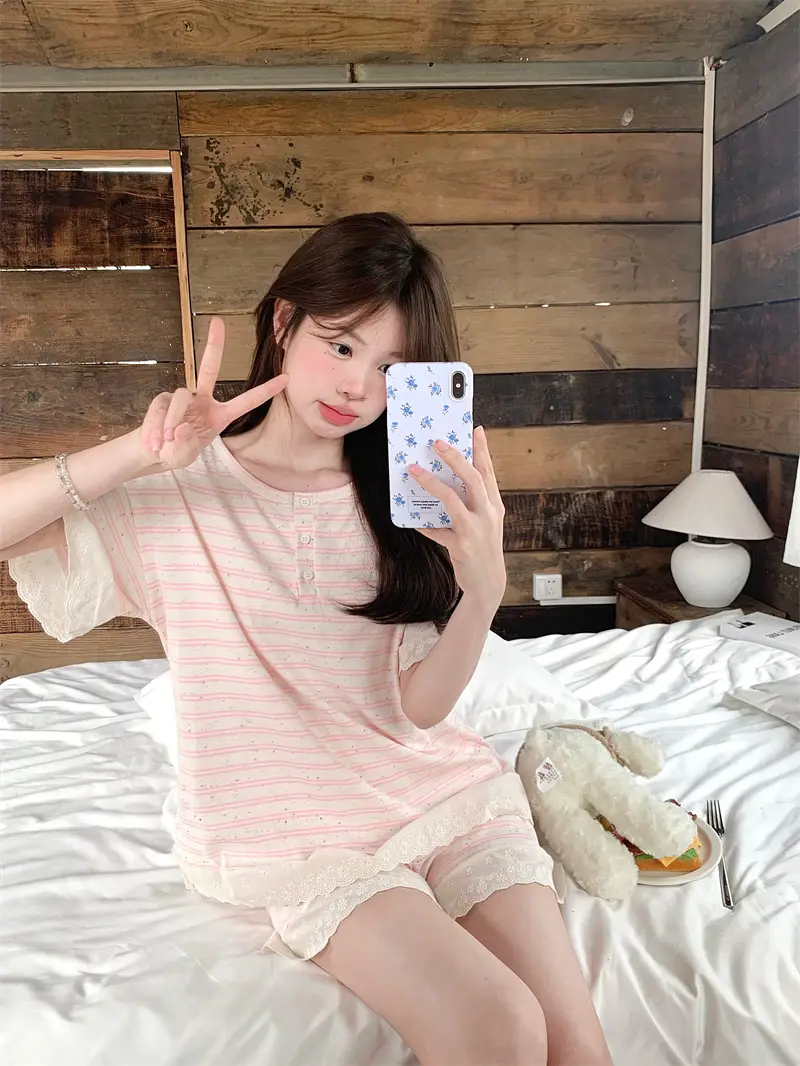 한국 스타일 간편 체크 패턴 홈웨어 세트 상세 이미지 19