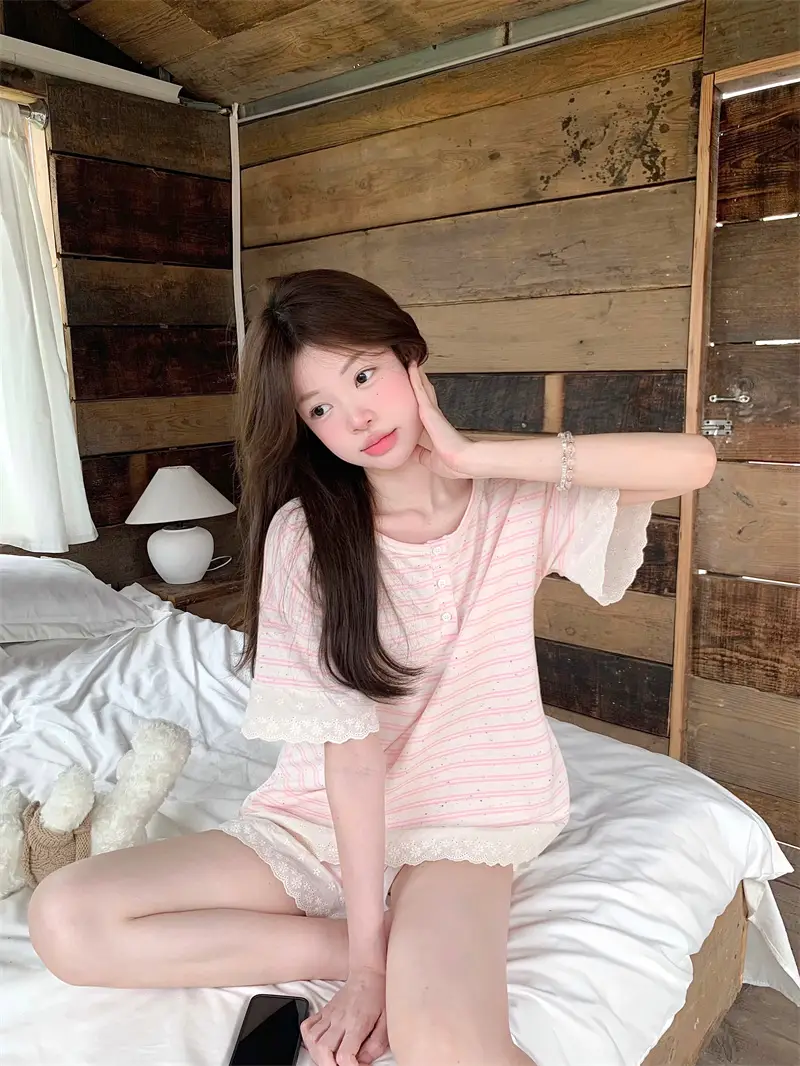 한국 스타일 간편 체크 패턴 홈웨어 세트 상세 이미지 20