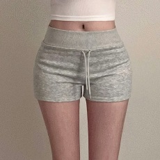 批发<b class='q'>韩版</b>运动短裤低腰显瘦休闲裤女抽绳热裤包臀裤紧身裤黑色裤子