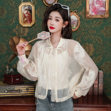 批发新中式蕾丝刺绣衬衫改良唐装上衣休闲夹克短外套透气薄防晒衣