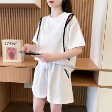 批发实拍抖音质量实价/后包领/宽松洋气花边撞色运动服两件套