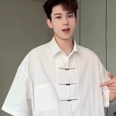 批发新中式衬衫短袖<b class='q'>男</b>夏季设计感飞机扣防晒衬衣高级感<b class='q'>唐装</b>外套