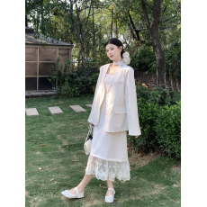 批发实拍实价~时尚气质拼接<b class='q'>蕾丝</b>吊带背心长裙+温柔风花边袖<b class='q'>西装外套</b>
