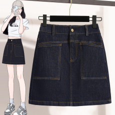 批发实拍春<b class='q'>夏</b>款大码宽松加内衬防走光韩版牛仔半身裙胖MM松紧腰A字裙