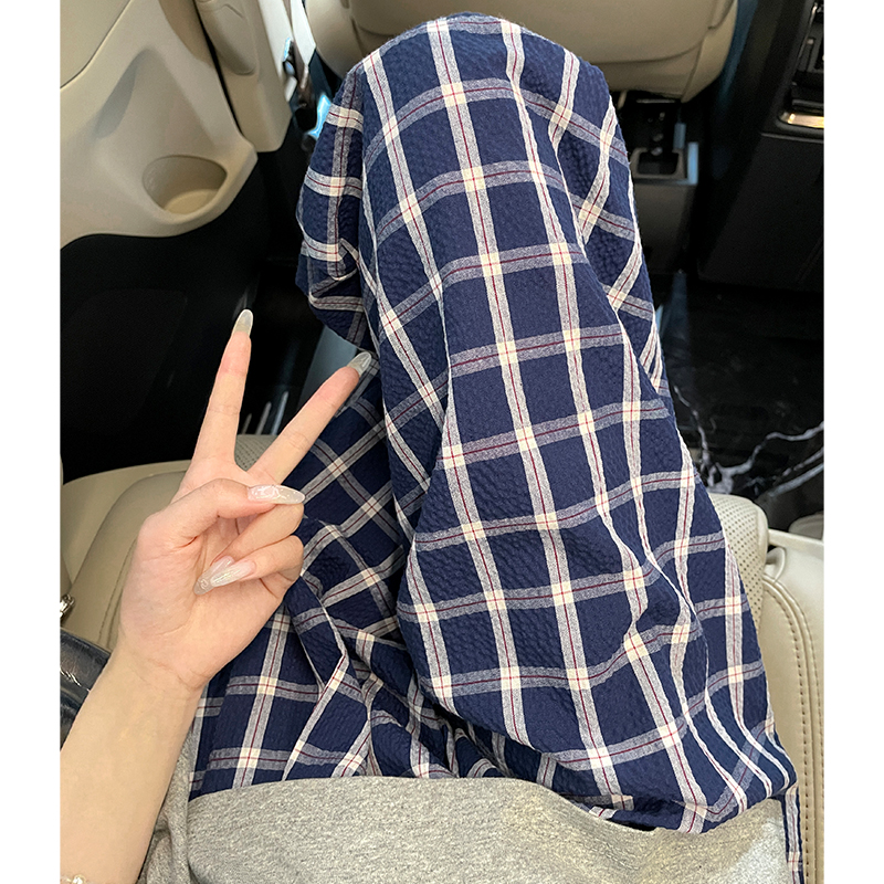 하이웨이스트 체크무늬 와이드 레그 팬츠 아이들 여름 얇은 스타일 레트로 느긋한 바람 도루 센스 캐주얼 굴곡 바지