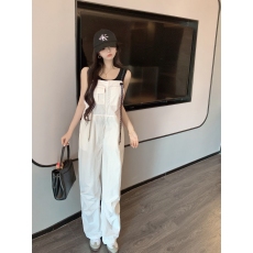 批发实拍白色设计感背带休闲裤女夏季宽松显瘦系带薄款小个子工装裤