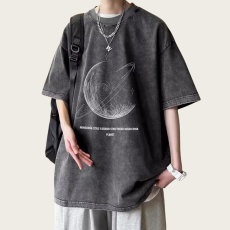 批发<b class='q'>欧美</b>重磅纯棉230G潮牌水洗短袖t恤男潮流做旧大码T恤衫tshirt定制