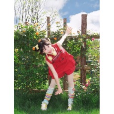 批发多巴胺小个子工装<b class='q'>背带裤</b>女宽松阔腿2025新款夏天甜辣减龄牛仔短裤