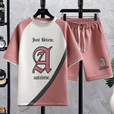 批发跨境直播爆款短袖运动套装休闲T恤夏季潮流篮球外穿宽松男两件套