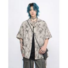 批发原版布料扎染 美式复古扎染做旧短袖衬衫男夏季薄款小众半袖衬衣