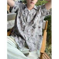 批发原版布料扎染 美式复古扎染做旧短袖衬衫男夏季薄款小众半袖衬衣