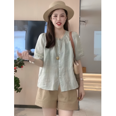 批发夏装搭配一整套大码胖mm时尚短袖衬衫高腰显瘦阔腿<b class='q'>短裤</b>两件套装女