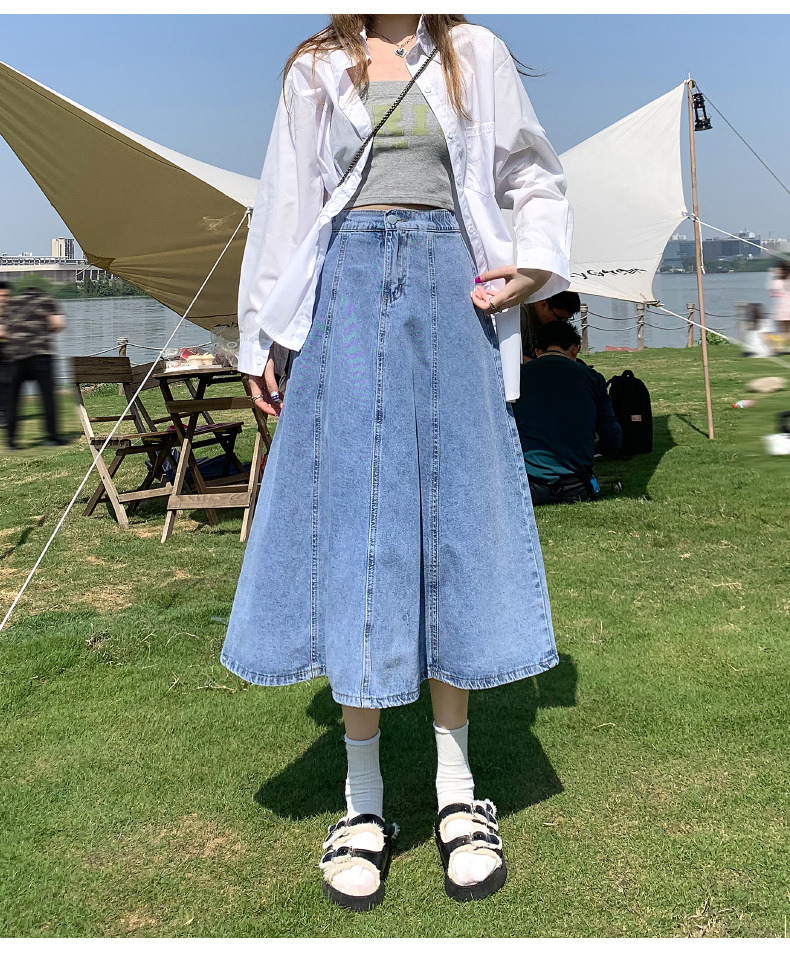 RY4891#春夏新款牛仔半身裙女设计感A字鱼尾中长款复古显瘦长裙