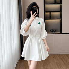 批发2025春装法式气质减龄<b class='q'>灯笼</b>袖收腰衬衫<b class='q'>连衣裙</b>显瘦裙子