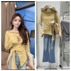 批发2026早春季新款长袖打底衫烫钻修身不规则纯欲风T恤女6070