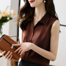 批发实拍洋气夏季纯色仿真丝坎肩<b class='q'>背心</b>女外穿衬衫无袖缎面打底内搭上衣