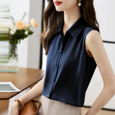 批发实拍洋气夏季纯色仿真丝坎肩<b class='q'>背心</b>女外穿衬衫无袖缎面打底内搭上衣
