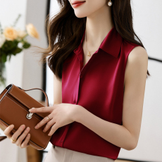 批发实拍洋气夏季纯色仿真丝坎肩<b class='q'>背心</b>女外穿衬衫无袖缎面打底内搭上衣