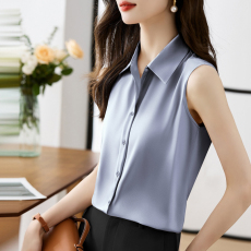批发实拍洋气夏季纯色仿真丝坎肩<b class='q'>背心</b>女外穿衬衫无袖缎面打底内搭上衣