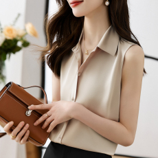 批发实拍洋气夏季纯色仿真丝坎肩<b class='q'>背心</b>女外穿衬衫无袖缎面打底内搭上衣