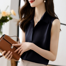 批发实拍洋气夏季纯色仿真丝坎肩<b class='q'>背心</b>女外穿衬衫无袖缎面打底内搭上衣