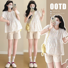 批发实拍  新款韩系甜美减龄重工刺绣爱心飞飞袖娃娃上衣➕短裤