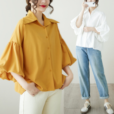 批发<b class='q'>实拍</b>2026夏新款大码韩版纯色宽松遮肚上衣短袖<b class='q'>衬衫</b>