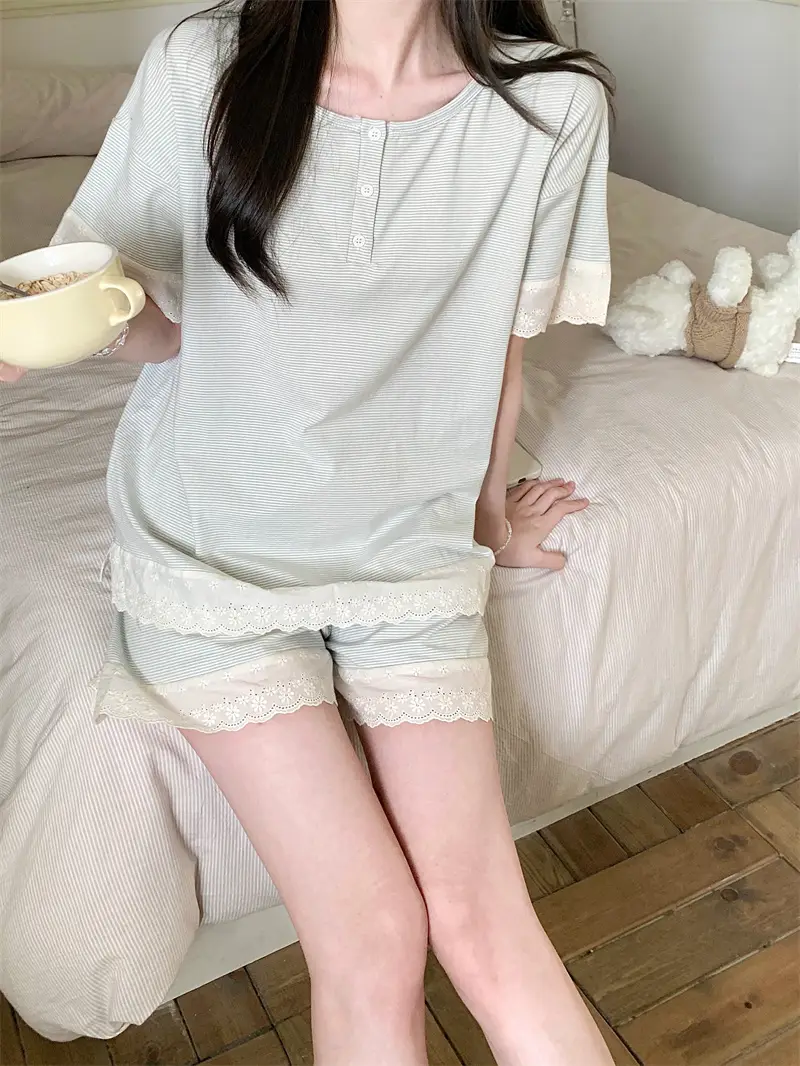 한국 스타일 간결 레이스 조합 홈웨어 세트 상세 이미지 7