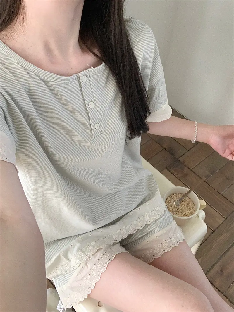 한국 스타일 간결 레이스 조합 홈웨어 세트 상세 이미지 10