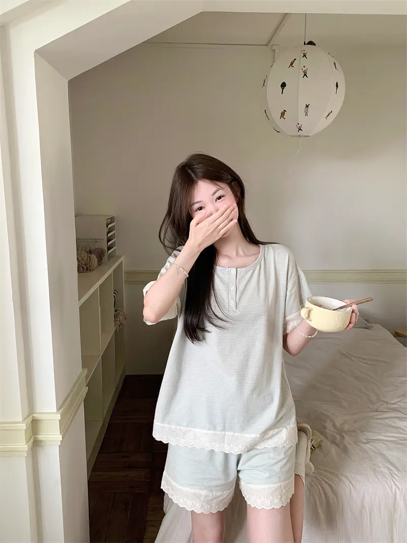 한국 스타일 간결 레이스 조합 홈웨어 세트 상세 이미지 11