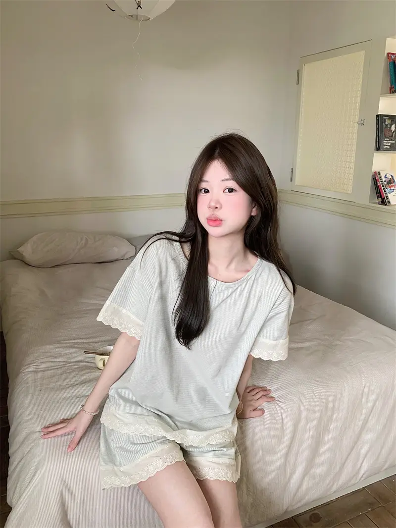 한국 스타일 간결 레이스 조합 홈웨어 세트 상세 이미지 12