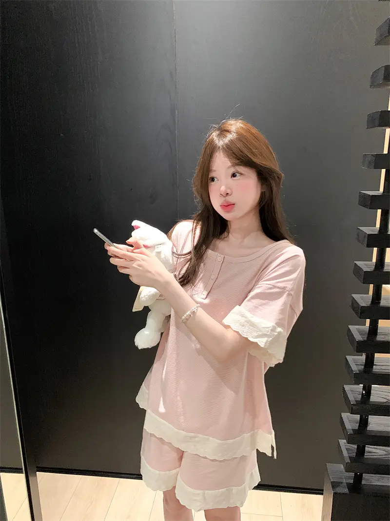한국 스타일 간결 레이스 조합 홈웨어 세트 상세 이미지 14