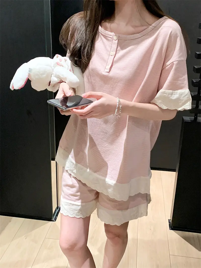 한국 스타일 간결 레이스 조합 홈웨어 세트 상세 이미지 15