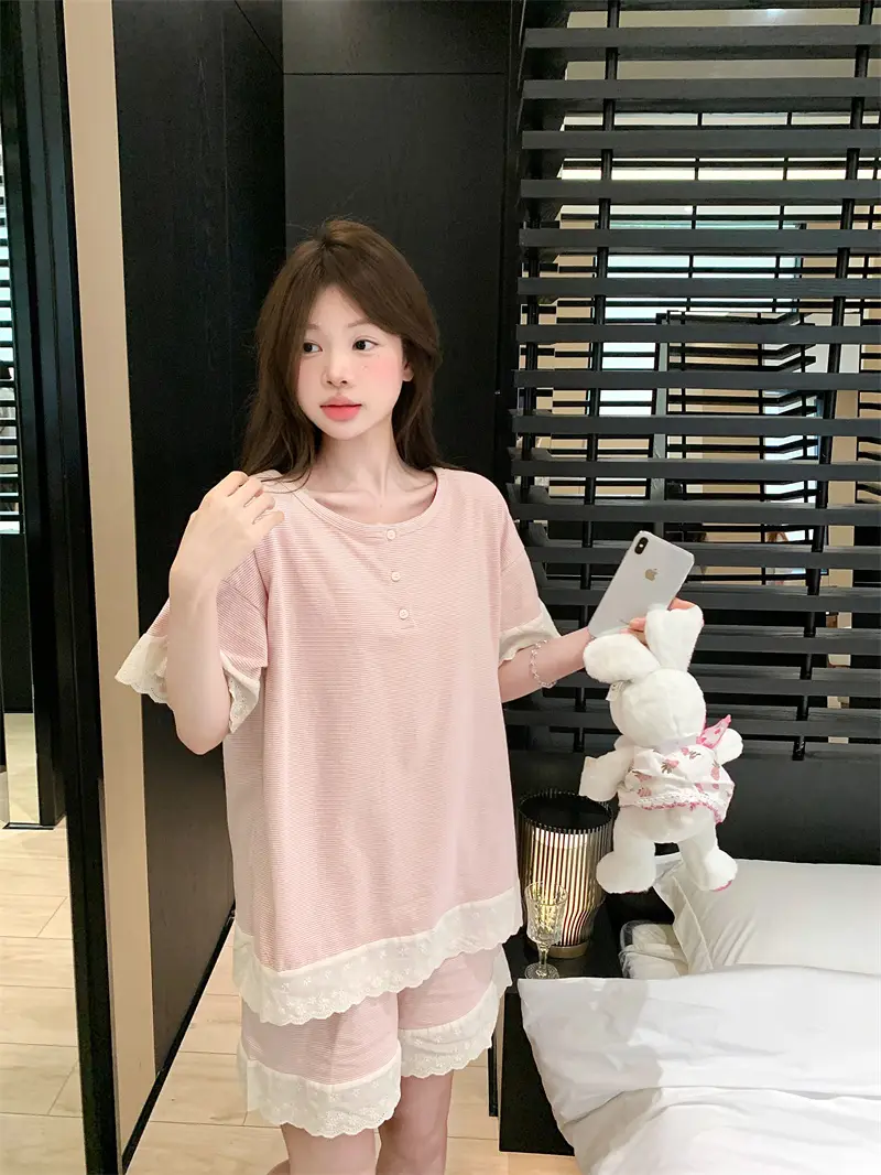 한국 스타일 간결 레이스 조합 홈웨어 세트 상세 이미지 17