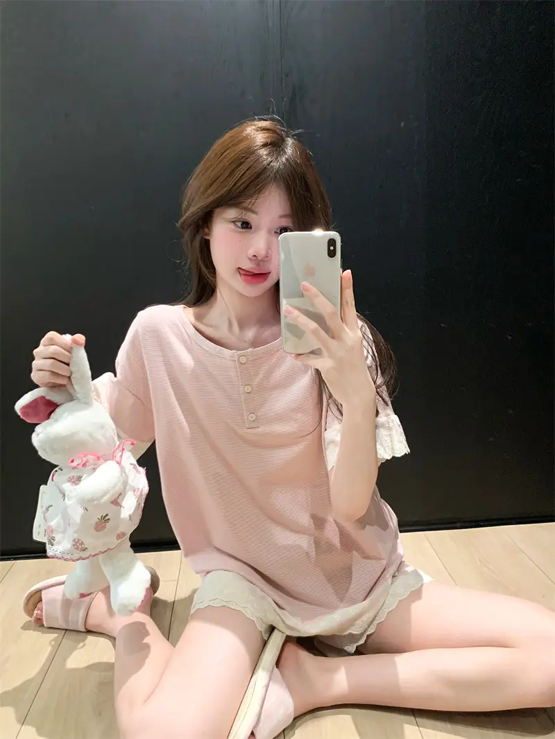 한국 스타일 간결 레이스 조합 홈웨어 세트 상세 이미지 18